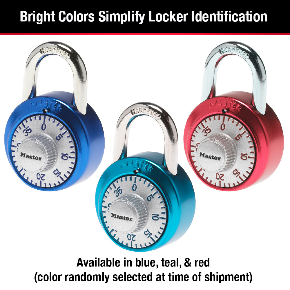 1-7/8in (48mm) Wide Combination Dial Padlock with Aluminum Cover; Assorted Colors