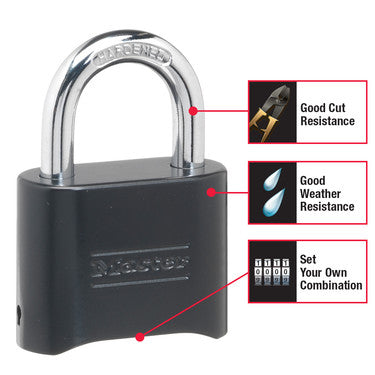 2in (51mm) Wide Set Your Own Combination Solid Body Padlock; Black