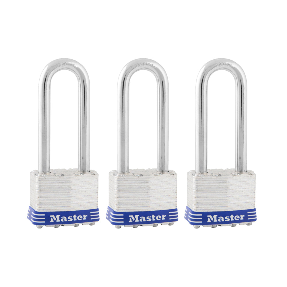 1-3/4in (44mm) Wide Laminated Steel Pin Tumbler Padlock with 2-1/2in (64mm) Shackle; 3-Pack