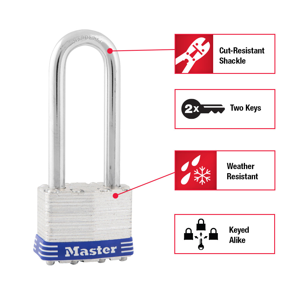 1-3/4in (44mm) Wide Laminated Steel Pin Tumbler Padlock with 2-1/2in (64mm) Shackle; 3-Pack