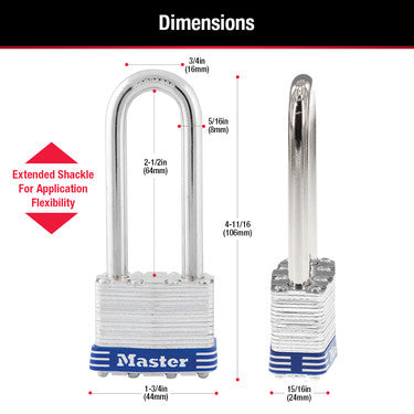 1-3/4in (44mm) Wide Laminated Steel Pin Tumbler Padlock with 2-1/2in (64mm) Shackle; 3-Pack