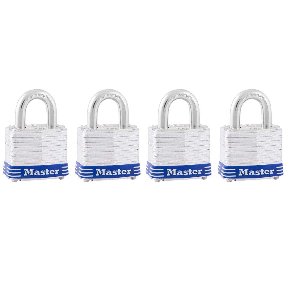 1-9/16in (40mm) Wide Laminated Steel Pin Tumbler Padlock; 4-Pack