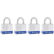 1-9/16in (40mm) Wide Laminated Steel Pin Tumbler Padlock; 4-Pack
