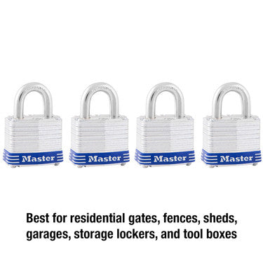 1-9/16in (40mm) Wide Laminated Steel Pin Tumbler Padlock; 4-Pack