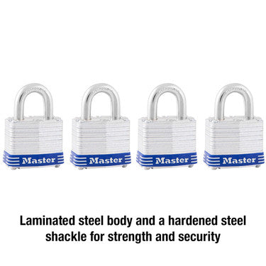1-9/16in (40mm) Wide Laminated Steel Pin Tumbler Padlock; 4-Pack