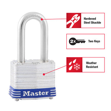 1-9/16in (40mm) Wide Laminated Steel Pin Tumbler Padlock with 1-1/2 (38mm) Shackle