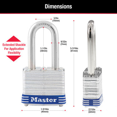 1-9/16in (40mm) Wide Laminated Steel Pin Tumbler Padlock with 1-1/2 (38mm) Shackle