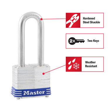 1-9/16in (40mm) Wide Laminated Steel Pin Tumbler Padlock with 2in (51mm) Shackle