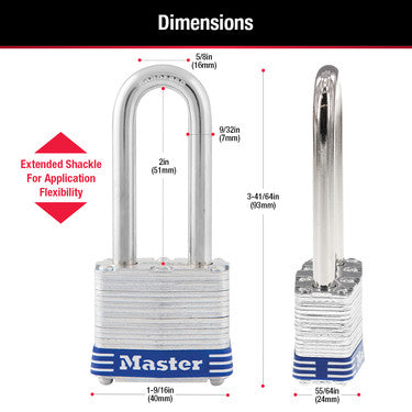 1-9/16in (40mm) Wide Laminated Steel Pin Tumbler Padlock with 2in (51mm) Shackle