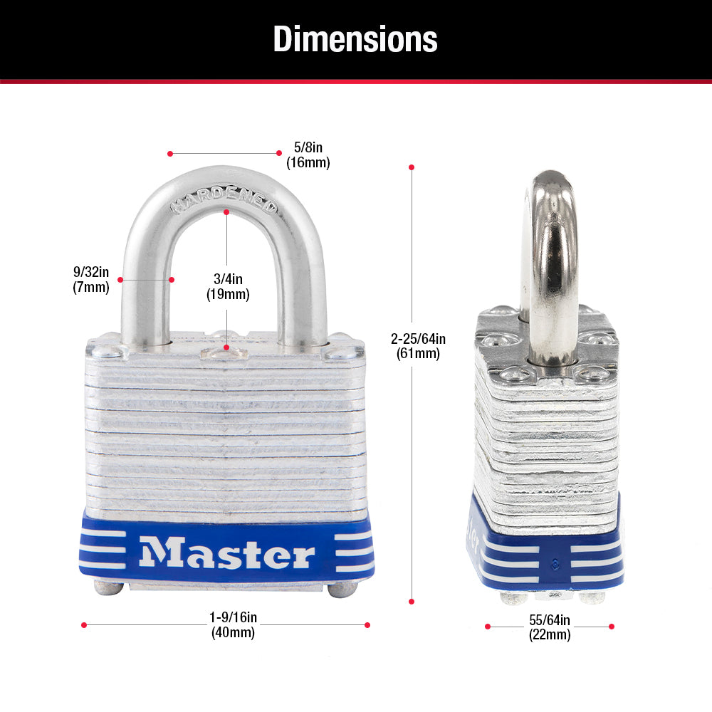 1-9/16in (40mm) Wide Laminated Steel Pin Tumbler Padlock