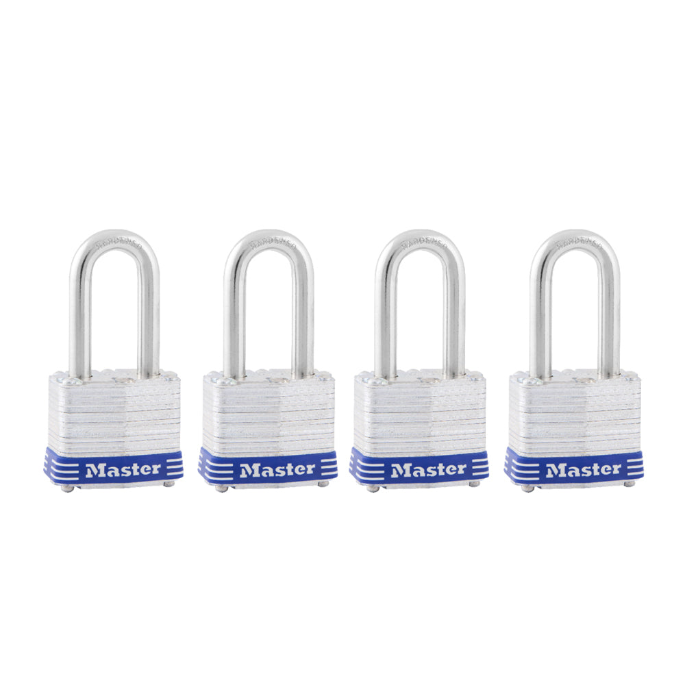 1-9/16in (40mm) Wide Laminated Steel Pin Tumbler Padlock with 1-1/2 (38mm) Shackle; 4-Pack