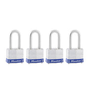 1-9/16in (40mm) Wide Laminated Steel Pin Tumbler Padlock with 1-1/2 (38mm) Shackle; 4-Pack