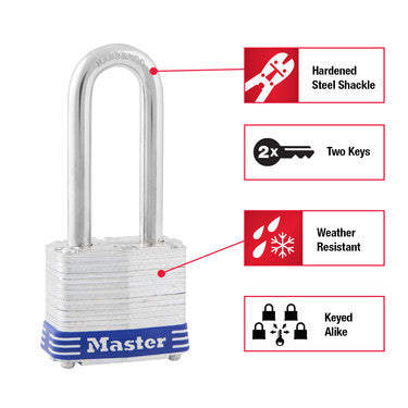 1-9/16in (40mm) Wide Laminated Steel Pin Tumbler Padlock with 1-1/2 (38mm) Shackle; 4-Pack