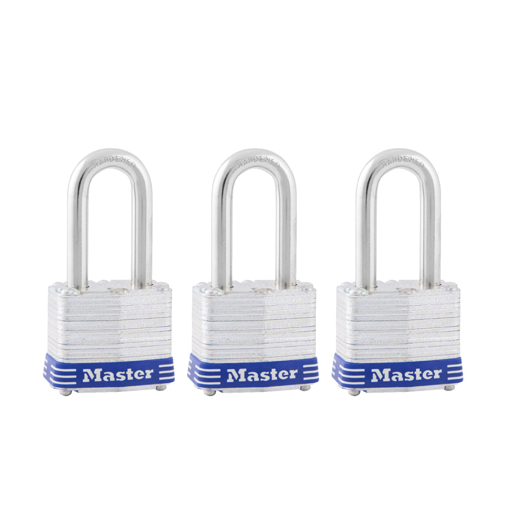 1-9/16in (40mm) Wide Laminated Steel Pin Tumbler Padlock with 1-1/2 (38mm) Shackle; 3-Pack