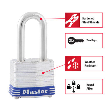 1-9/16in (40mm) Wide Laminated Steel Pin Tumbler Padlock with 1-1/2 (38mm) Shackle; 3-Pack