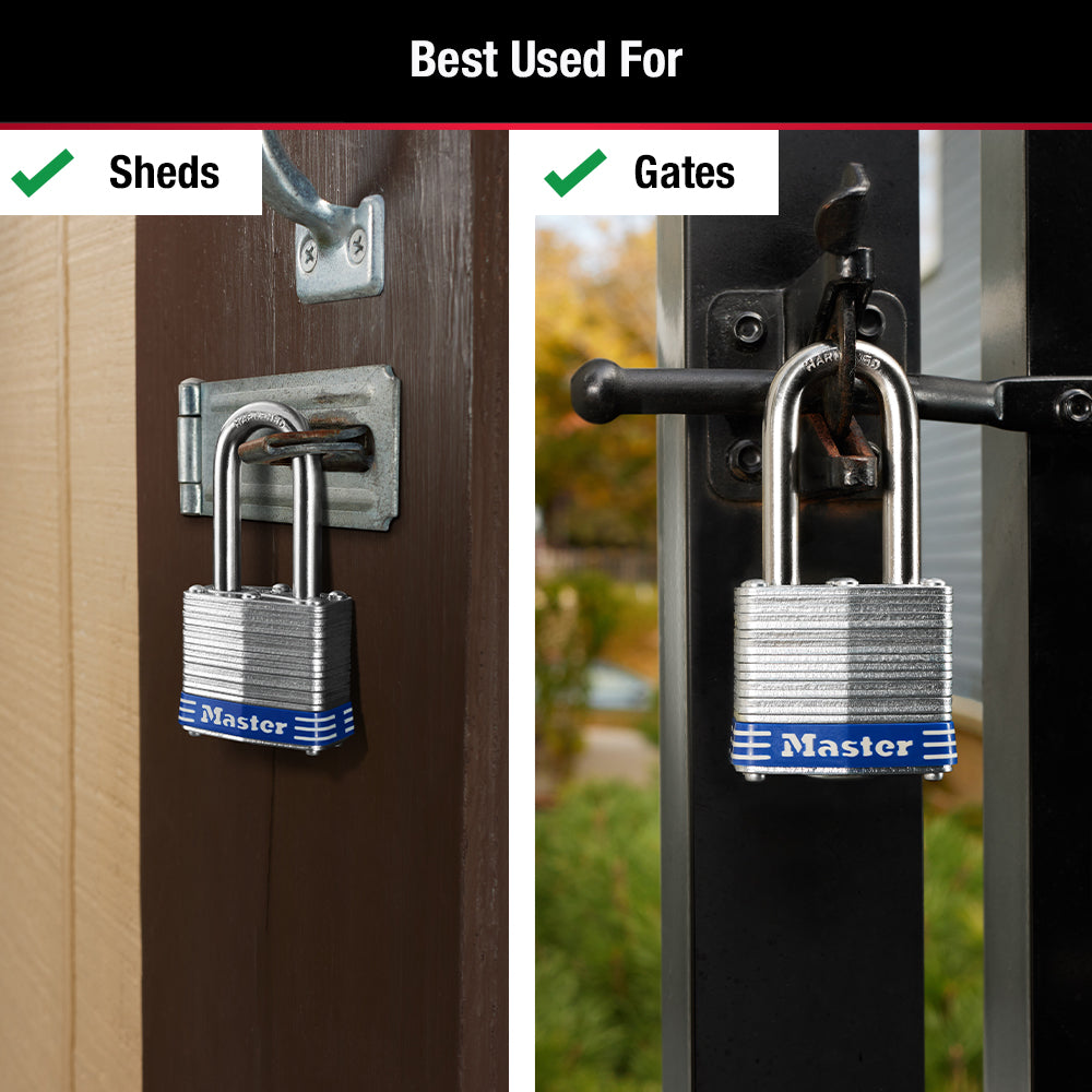 1-9/16in (40mm) Wide Laminated Steel Pin Tumbler Padlock with 1-1/2 (38mm) Shackle; 3-Pack