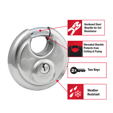 2-3/4in (70mm) Wide Stainless Steel Discus Padlock with Shrouded Shackle
