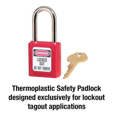 Red Zenex™ Thermoplastic Safety Padlock, 1-1/2in (38mm) Wide with 1-1/2in (38mm) Tall Shackle