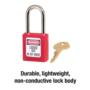 Red Zenex™ Thermoplastic Safety Padlock, 1-1/2in (38mm) Wide with 1-1/2in (38mm) Tall Shackle