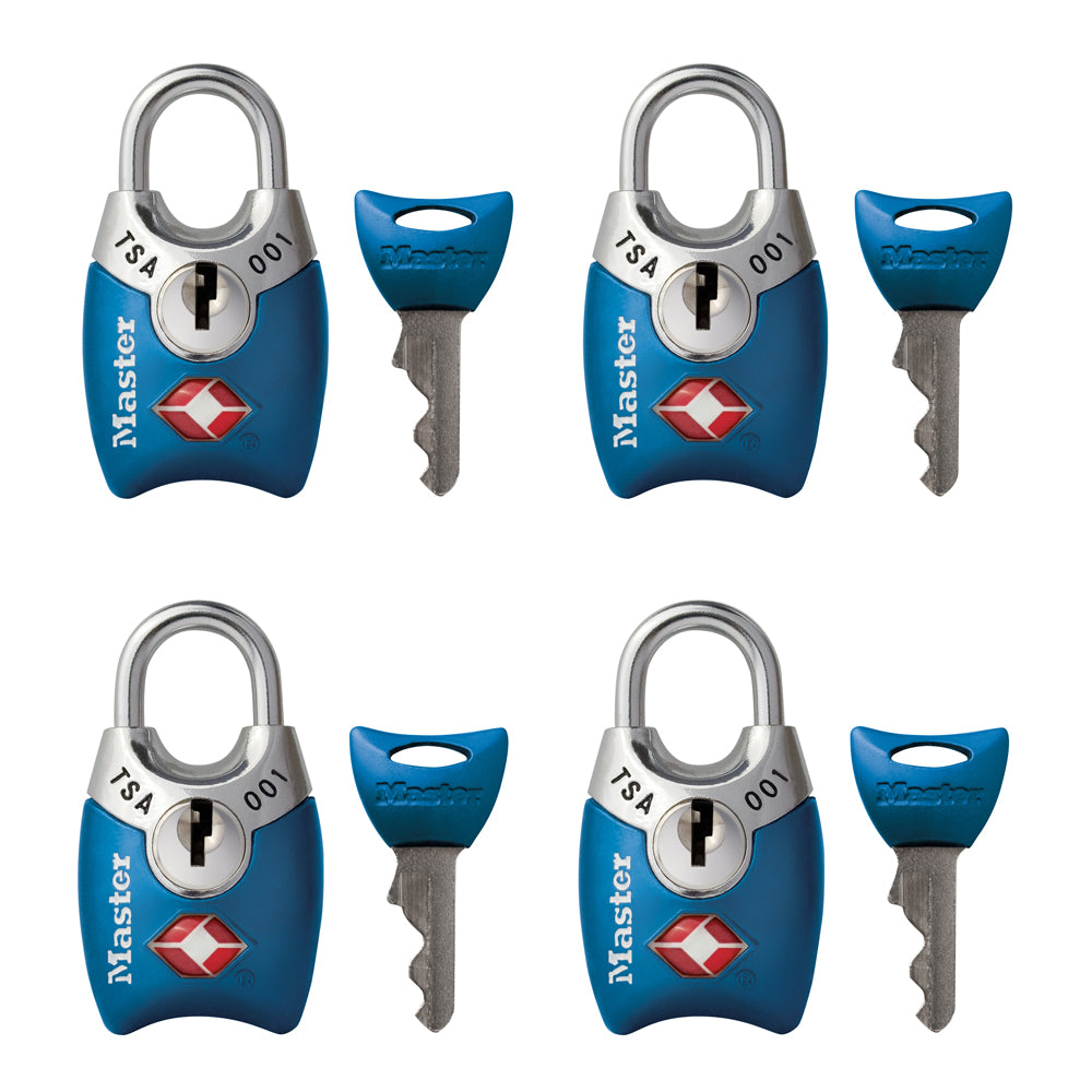 1in (25mm) Wide TSA-Approved Luggage Lock with Shrouded Shackle; Assorted Colors; 4-Pack
