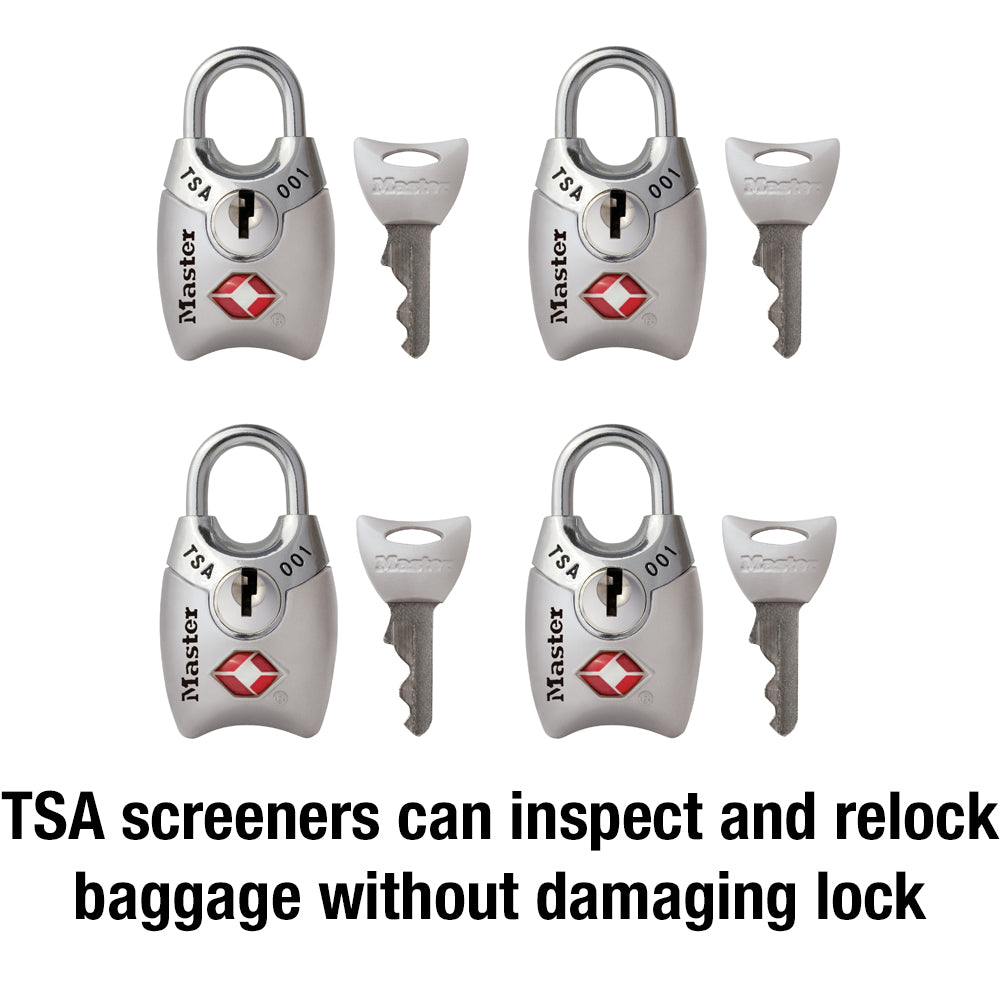 1in (25mm) Wide TSA-Approved Luggage Lock with Shrouded Shackle; Assorted Colors; 4-Pack