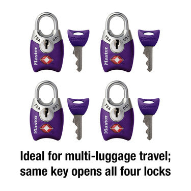 1in (25mm) Wide TSA-Approved Luggage Lock with Shrouded Shackle; Assorted Colors; 4-Pack