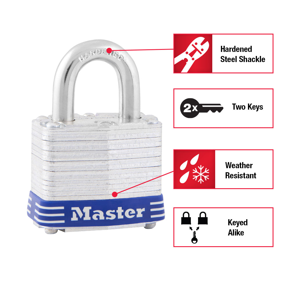 2in (51mm) Wide Laminated Steel Pin Tumbler Padlock; 2-Pack
