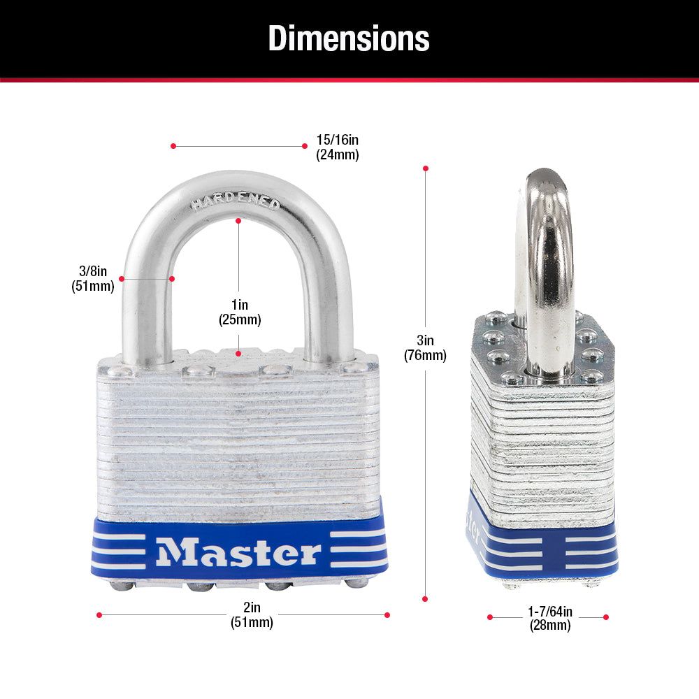 2in (51mm) Wide Laminated Steel Pin Tumbler Padlock; 2-Pack