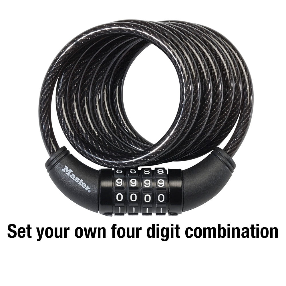 6ft (1.8m) Long x 5/16in (8mm) Diameter Set Your Own Combination Cable Lock