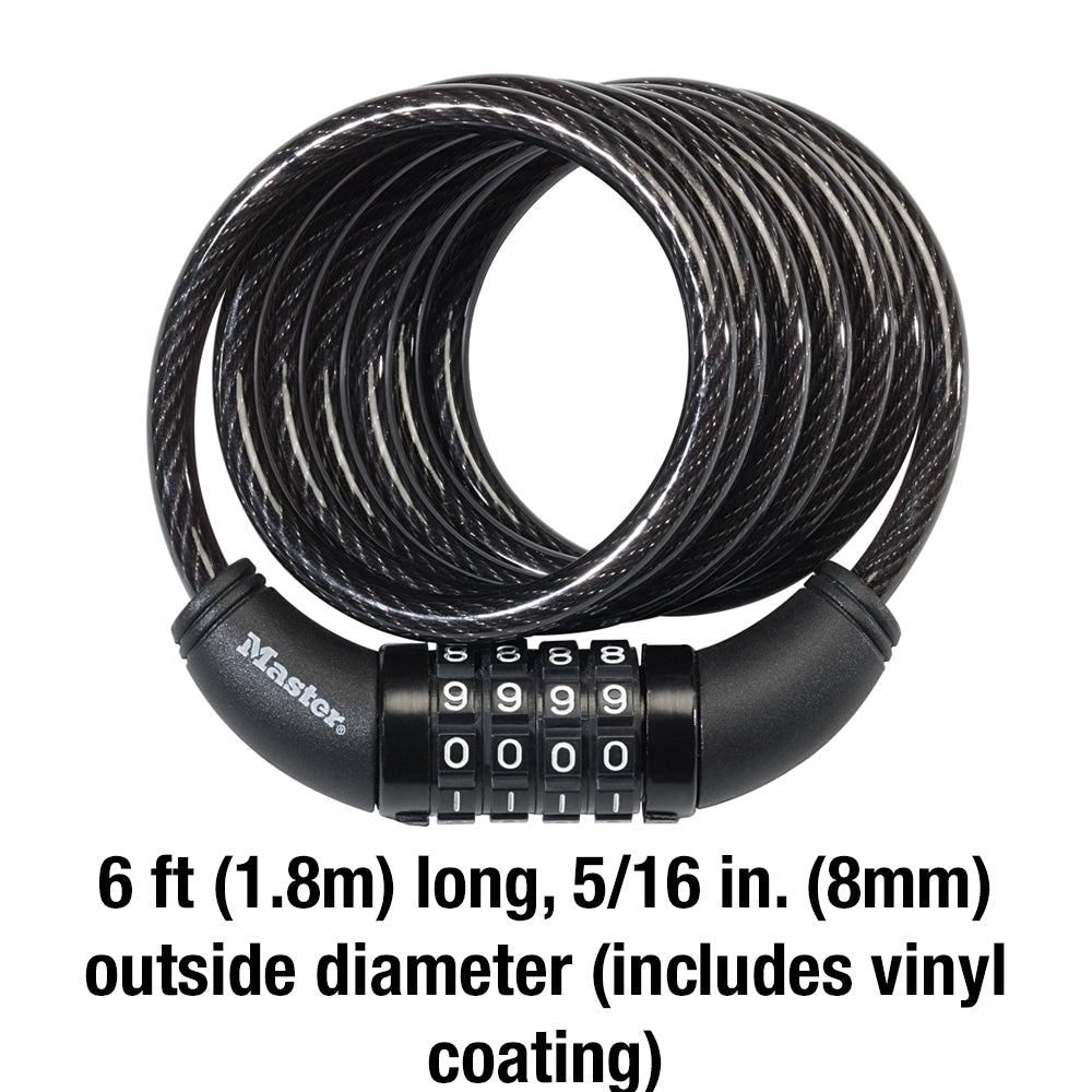 6ft (1.8m) Long x 5/16in (8mm) Diameter Set Your Own Combination Cable Lock