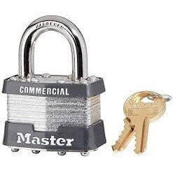 Master Lock Padlock, Size: 1-3/4", Keyed: Keyed alike, Includes: 2 keys, Style: Dual bumpers, Material: Steel, Color: Silver, Shackle Diameter: 5/16", Shackle Clearance: 15/16", Note: KEYED to #2043