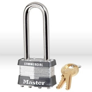 Padlock, PADLOCK, Keyed Alike, Hardened Steel, B= 2-1/2" (64mm), 1-3/4" (44mm) Wide, Laminated Steel body with Hardened Steel Shackle