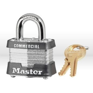 Master Lock Padlock, Type: Keyed alike, Style: Laminated steel body, Size: 1-9/16", Material: Steel, Color: Silver, Keyed: Keyed Alike, Shackle Diameter: 9/32", Shackle Clearance: 3/4", Keyed to #: 0536, Package Qty: 6 per box