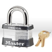 Master Lock Laminated Padlock with removable adjustable length shackle. Adjust from 5/8" to 2", Shackle Clearance: 5/8", Retail Carded Package: 4 per box