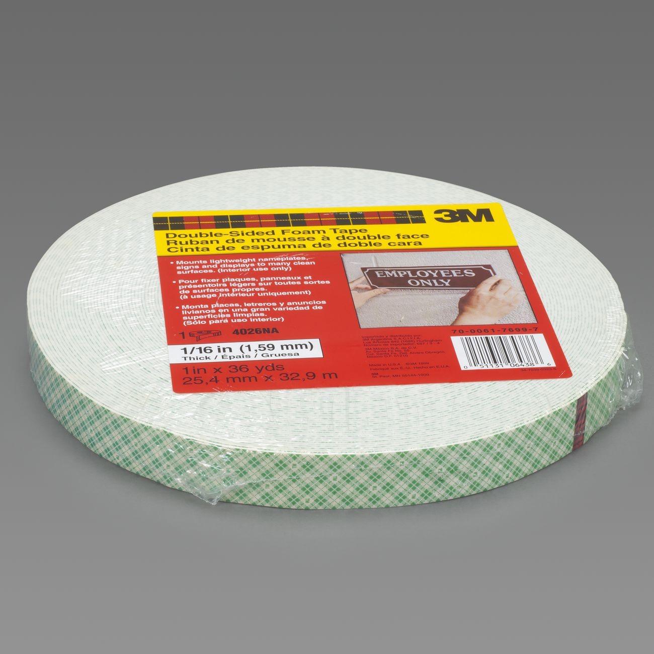 3M(TM) Double Coated Urethane Foam Tape 4026 Natural, 12 in x 36 yd 1/16 in, 1 per case