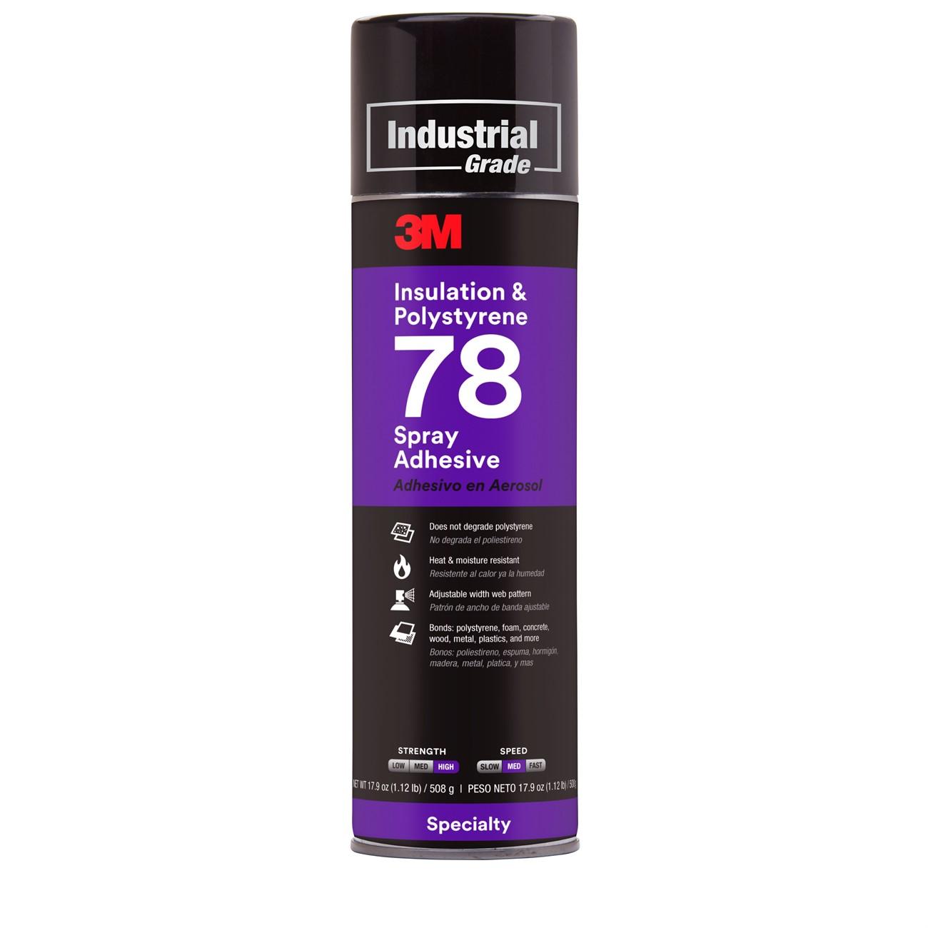3M Polystyrene Foam Insulation 78 Spray Adhesive Clear, 24 fl oz aerosol, Net wt.17.9 oz, 12 per case