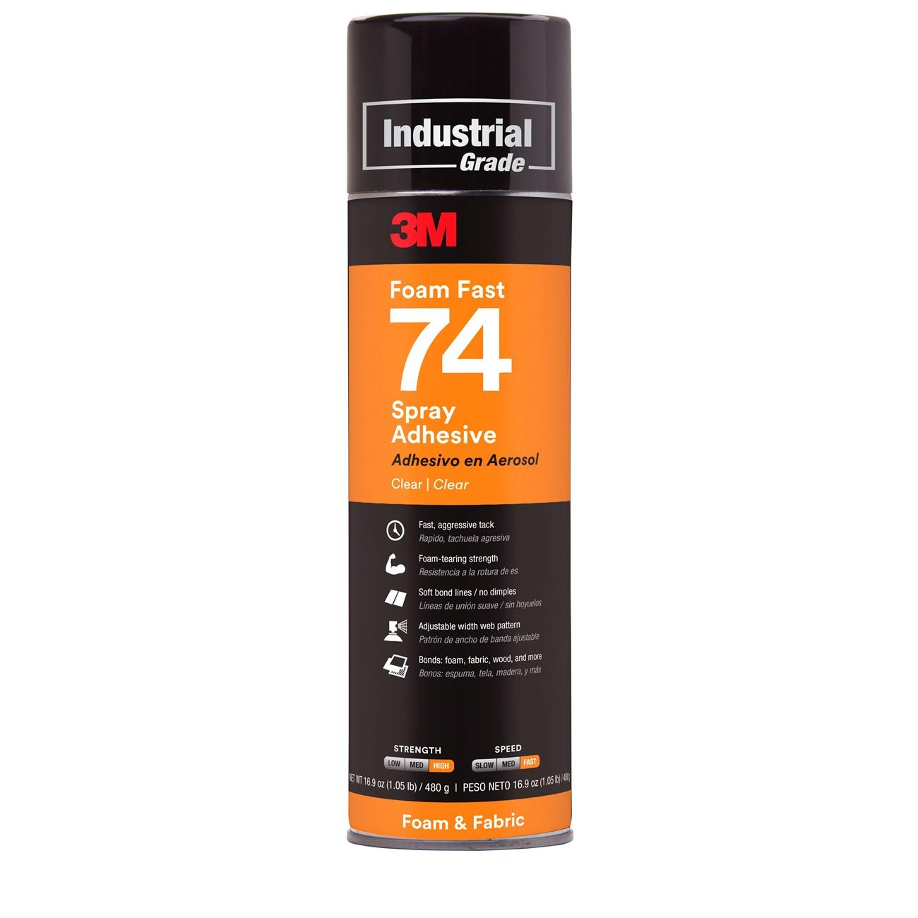 Spray Adhesive, 3M FoamFast 74 Spray Adhesive Clear, 24 oz, 12 per case