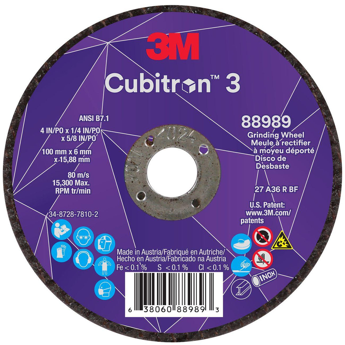 Depressed Center Grinding Wheel, Cubitron 3, 10 EA/PK