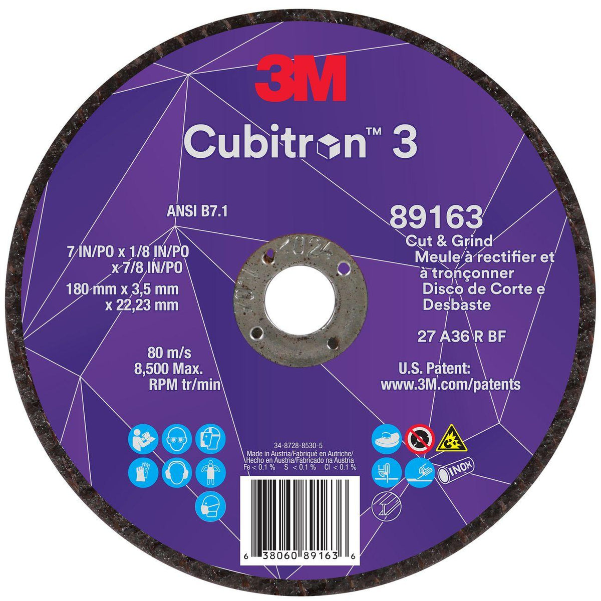 Cut and Grind Wheel, Cubitron 3, 7 Inch Dia, 10 EA/BX