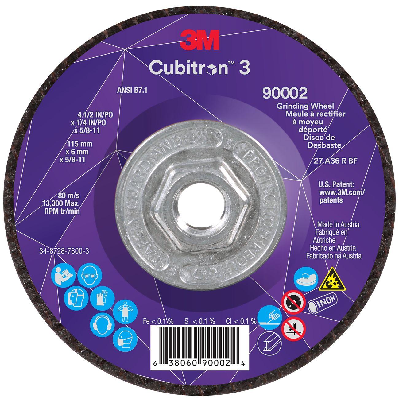 Depressed Center Grinding Wheel, Cubitron 3, 4 1/2 Inch Dia