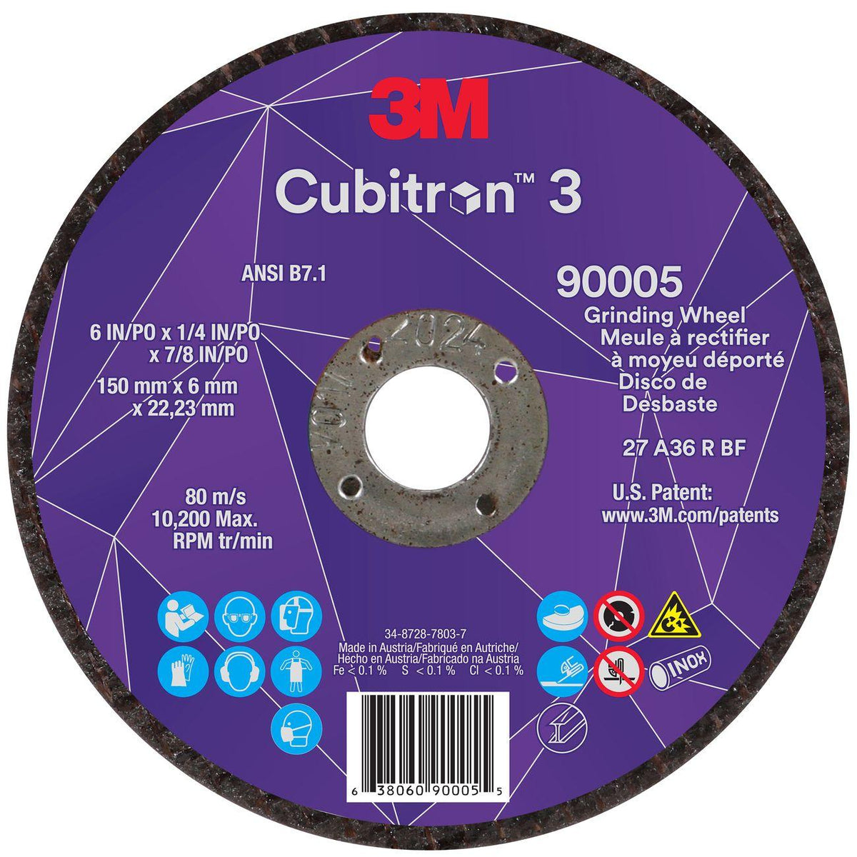 Depressed Center Grinding Wheel, Cubitron 3, 10 EA/BX