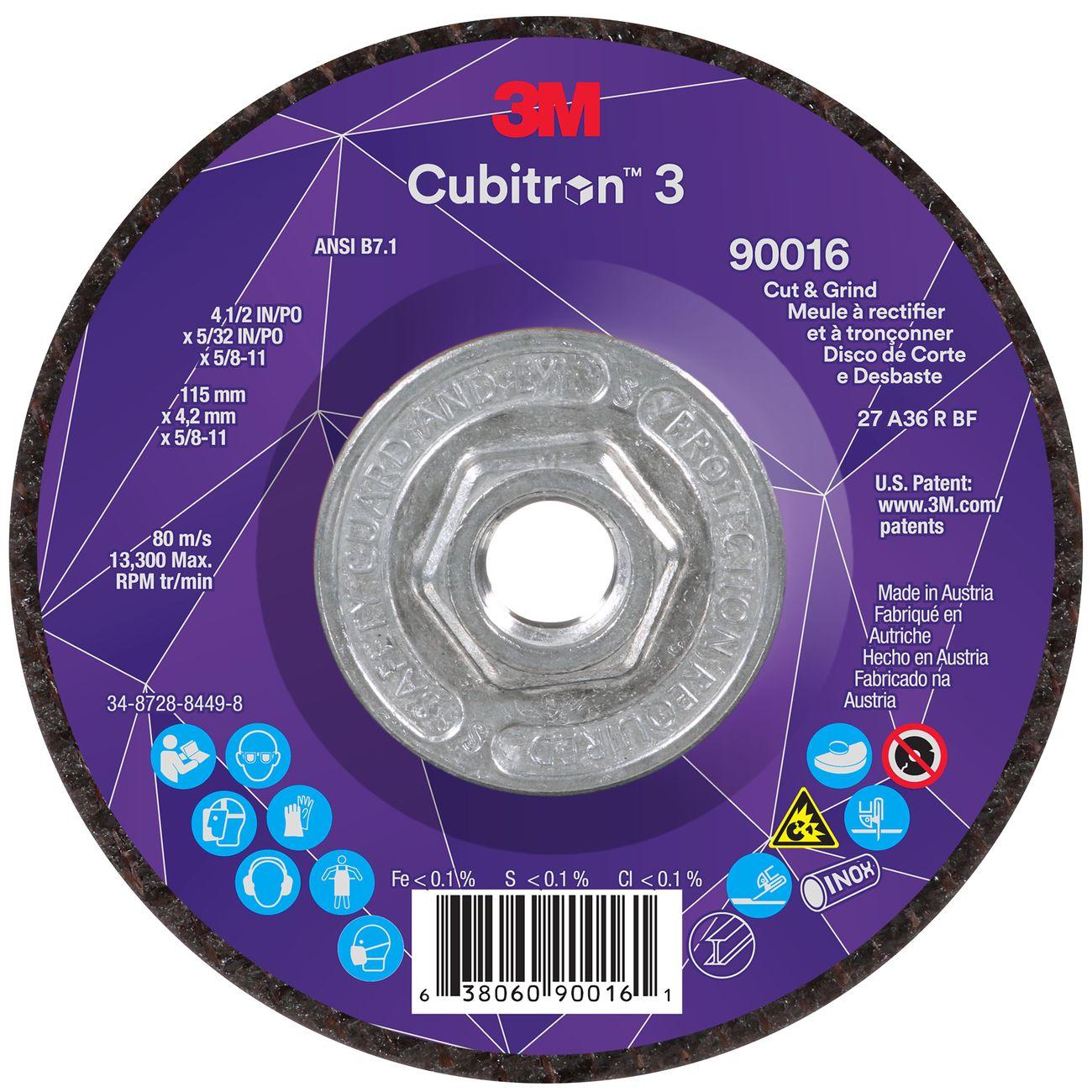 Cut and Grind Wheel, Cubitron 3, 4 1/2 Inch Dia, 10 EA/CS