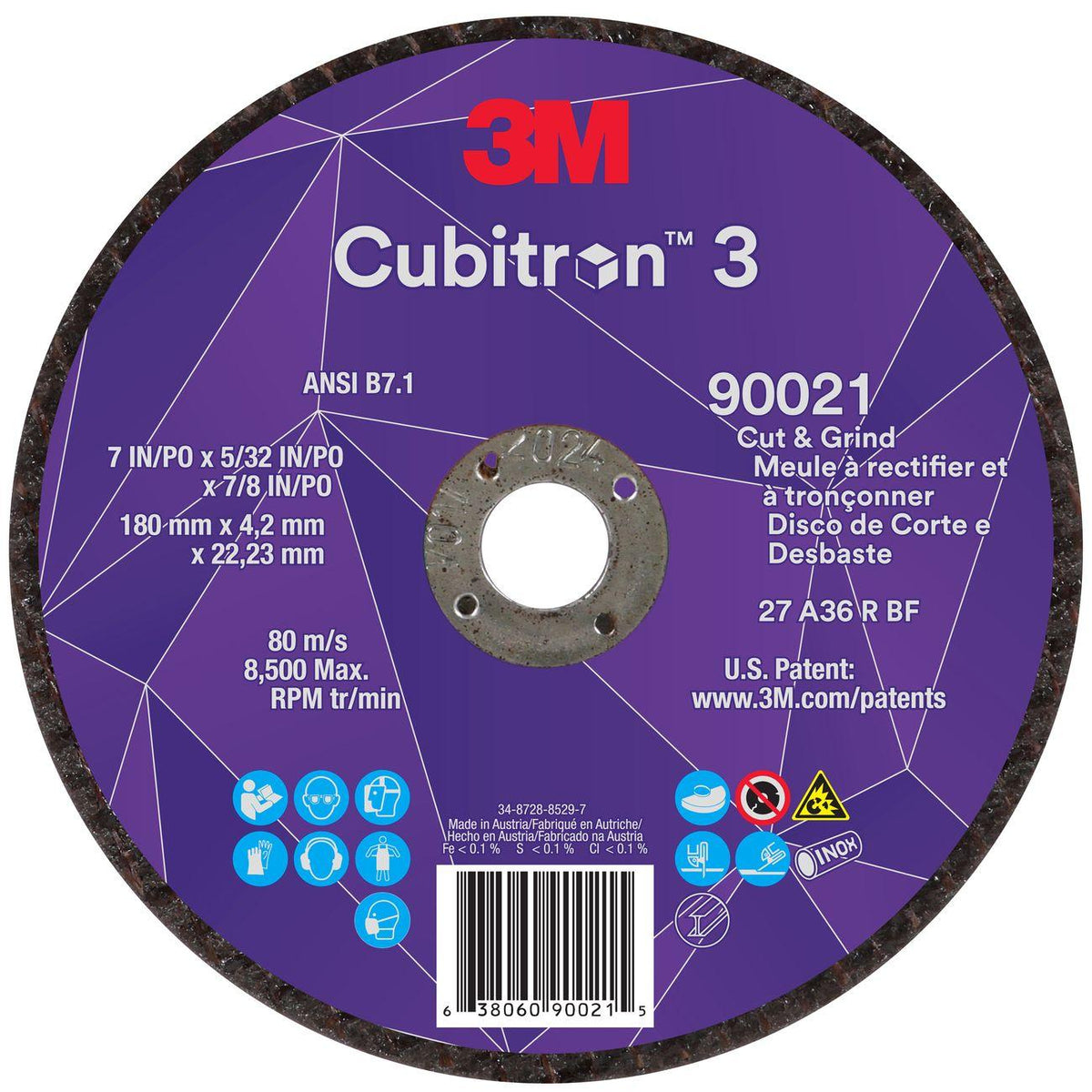 Cut and Grind Wheel, Cubitron 3, 7 Inch Dia, 10 EA/BX