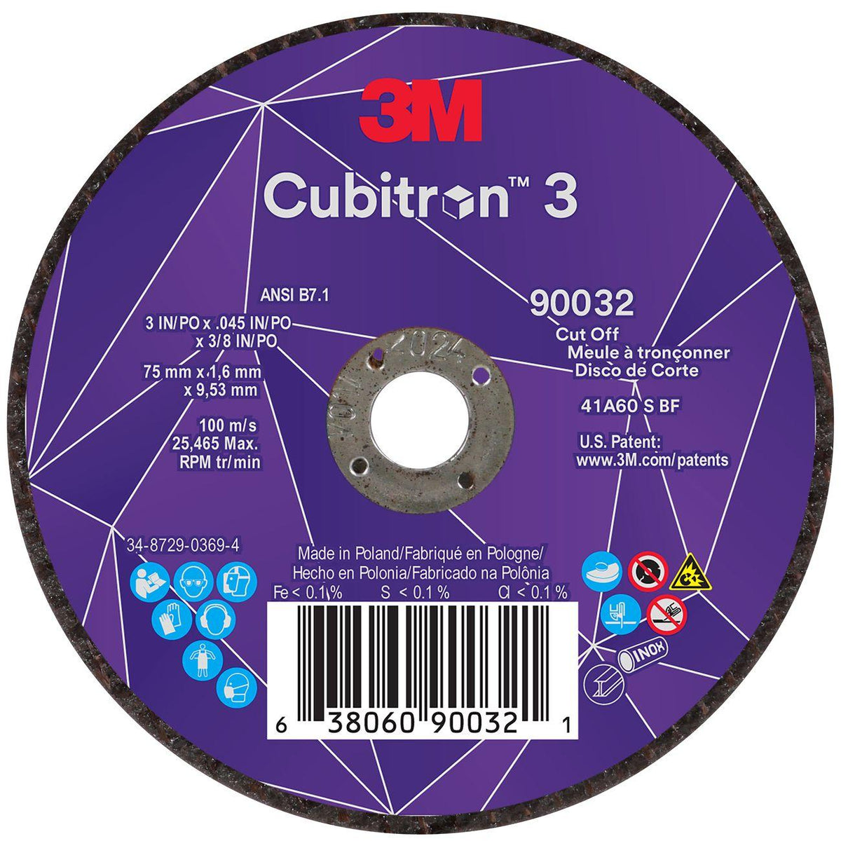 Cut-Off Wheel, Cubitron 3, 3 Inch Dia, 25 EA/BX