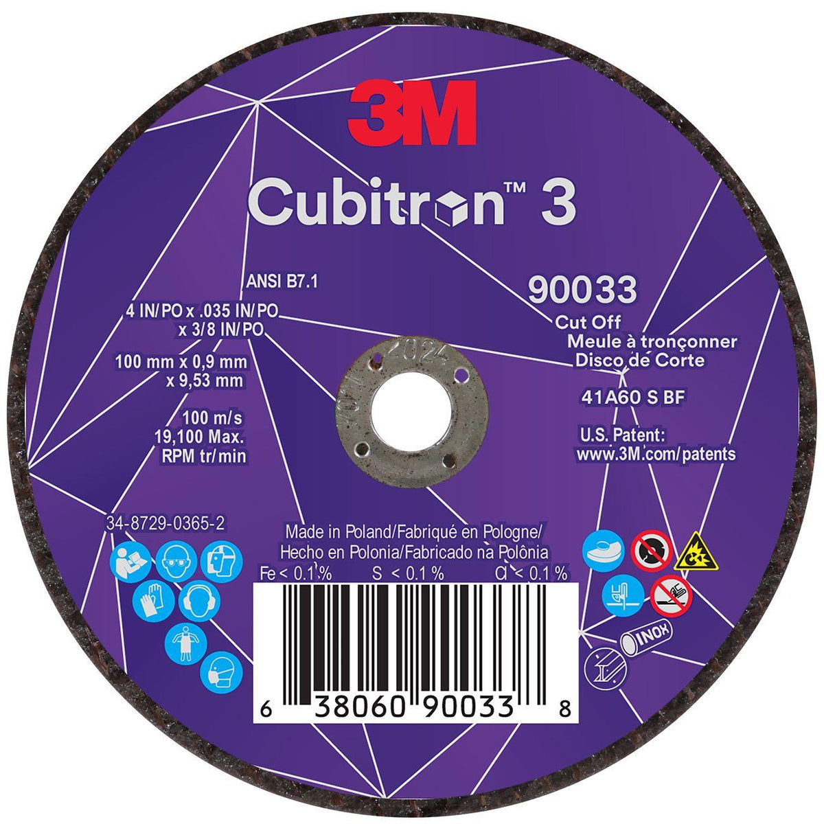 Cut-Off Wheel, Cubitron 3, 4 Inch Dia, 25 EA/PK