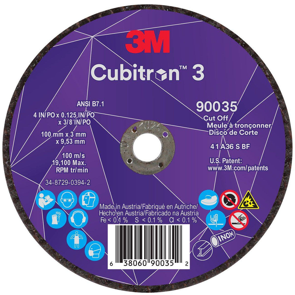 Cut-Off Wheel, Cubitron 3, 4 Inch Dia, 25 EA/BX