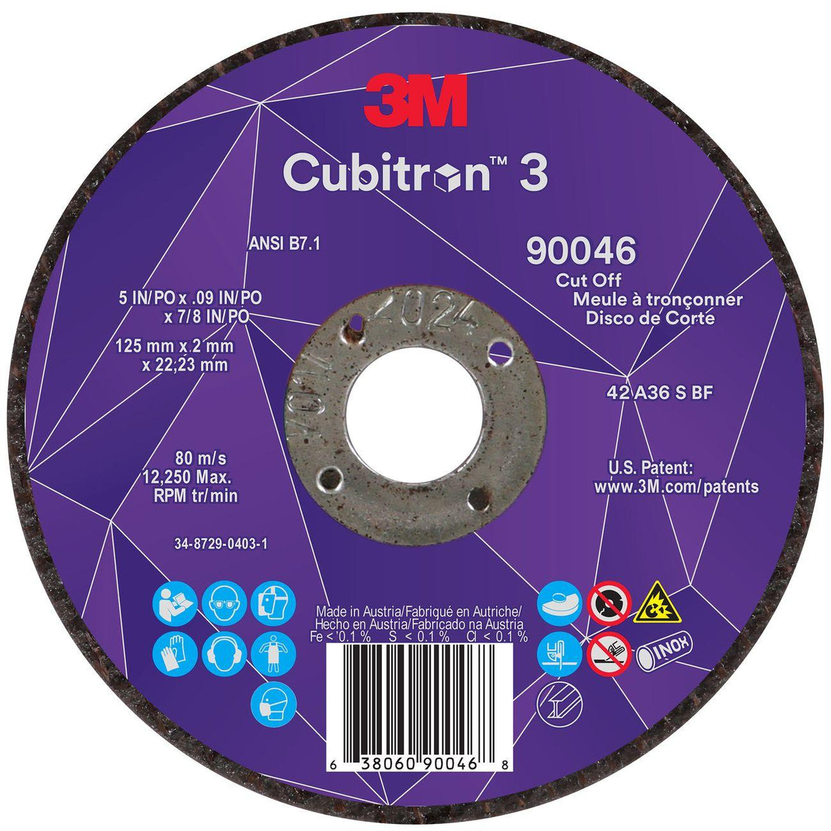 Cut-Off Wheel, Cubitron 3, 5 Inch Dia, 25 EA/BX
