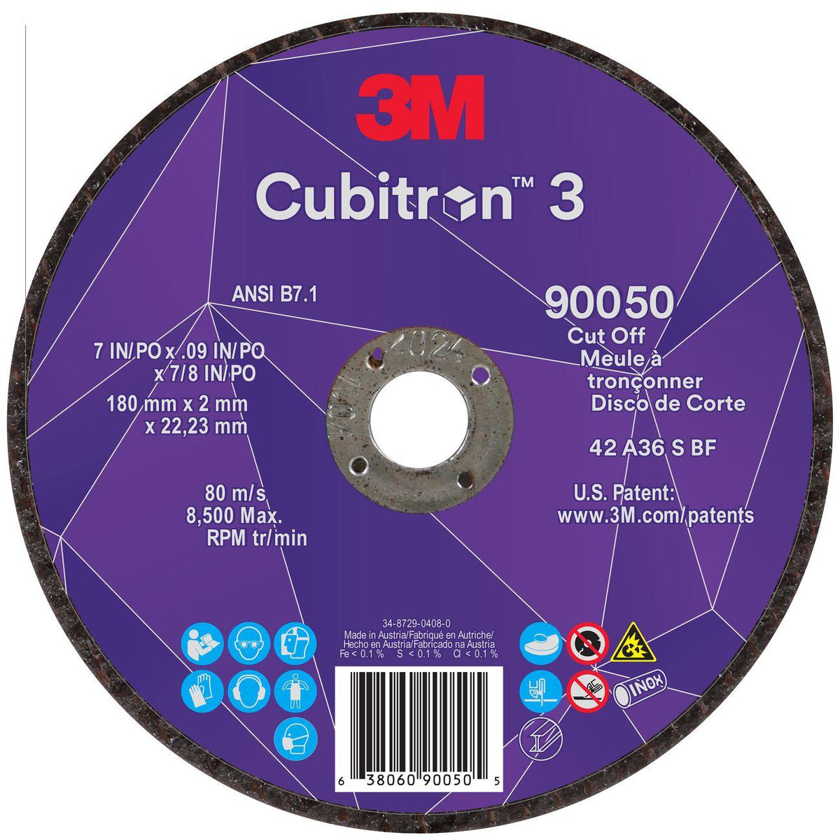 Cut-Off Wheel, Cubitron 3, 7 Inch Dia, 25 EA/BX
