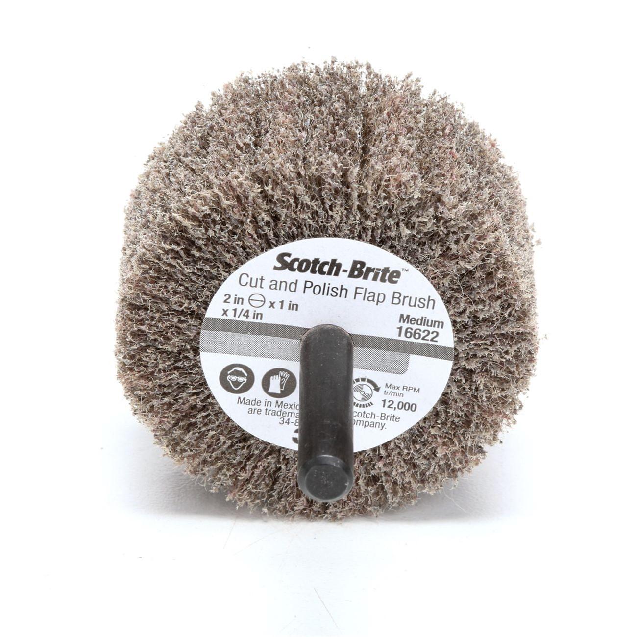 Scotch-Brite Cut and Polish Flap Brush, 2 in x 1 in x 1/4 in A MED, 25 per case