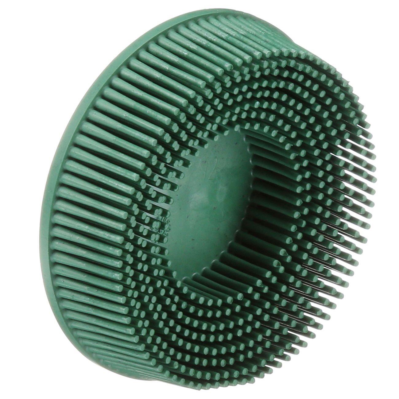 Scotch-Brite Roloc Bristle Disc, 3 in x 5/8 Tapered 50, Color: Green, Max RPM: 15,000, priced and sold per case of 40